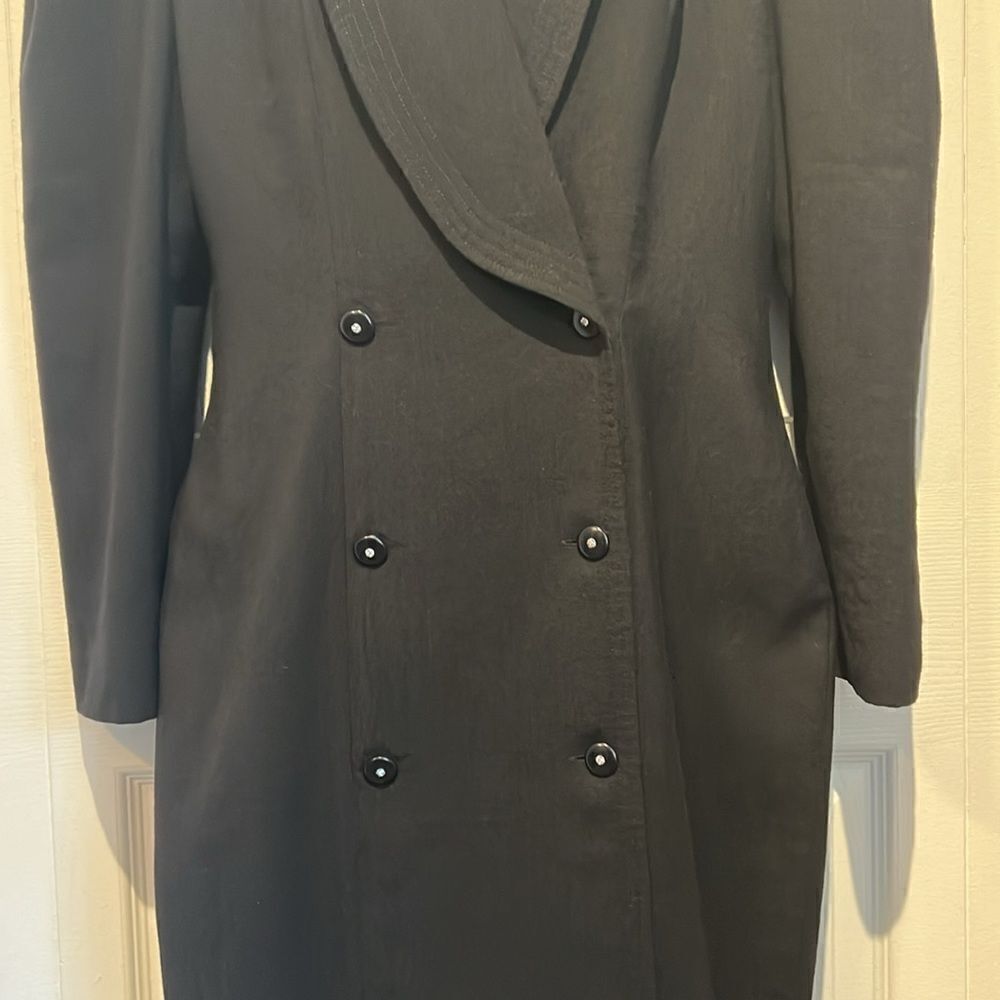 Vintage Rare Wayne Clark Black Wool Double‎ Breasted Coat Dress Size 10 - Picture 3 of 13